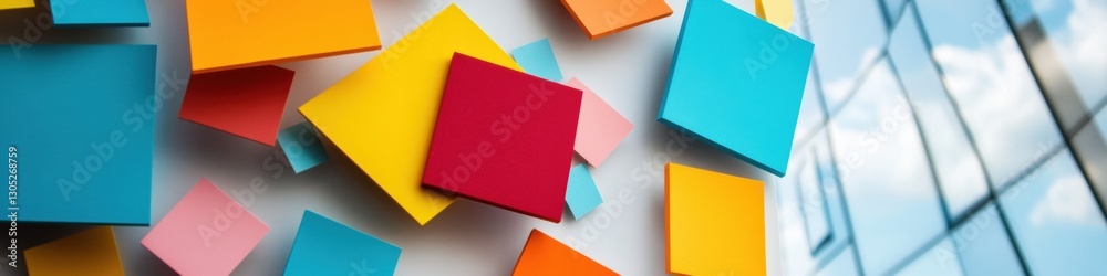 Poster Dynamic Geometric Color Block Composition Modern Abstract Minimalist Design Showcasing Vibrant Creative Strategy and Innovative Visual Communication