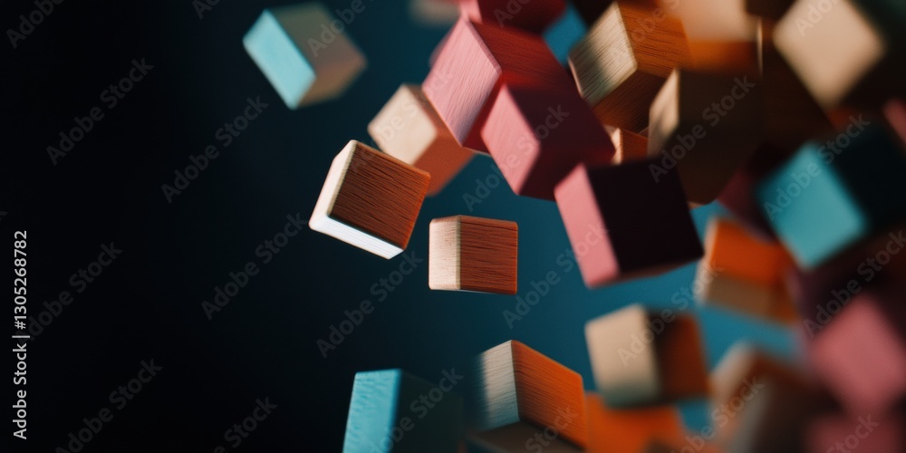 Aufkleber dynamic growth visualization minimalist wooden blocks in suspended motion - innovative business stra