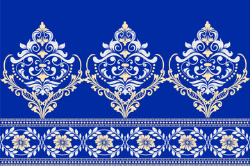 Elegant Blue Ornamental Pattern Luxurious royal blue decorative design with intricate floral motifs. Perfect for fabric, wallpaper, and textile prints.