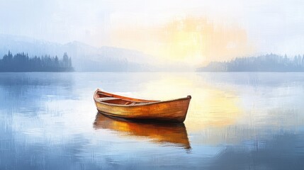 Serene Sunrise Rowboat on Misty Lake. (2)