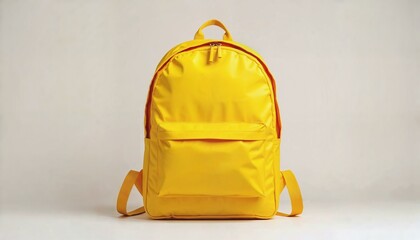 Bright yellow backpack standing upright against a clean neutral background
