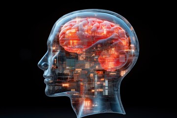 Obraz premium Artificial intelligence concept showing a digital brain with advanced circuitry visualization