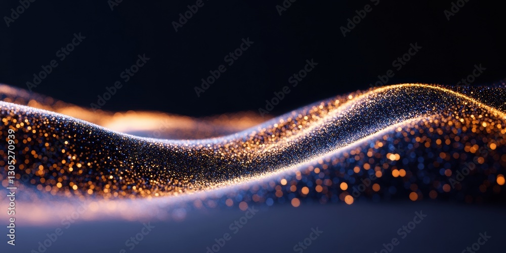 Poster Quantum Wave Visualization Futuristic Data Flow Aesthetic in Deep Blue and Golden Particle Streams - Next-Gen Digital Innovation Landscape
