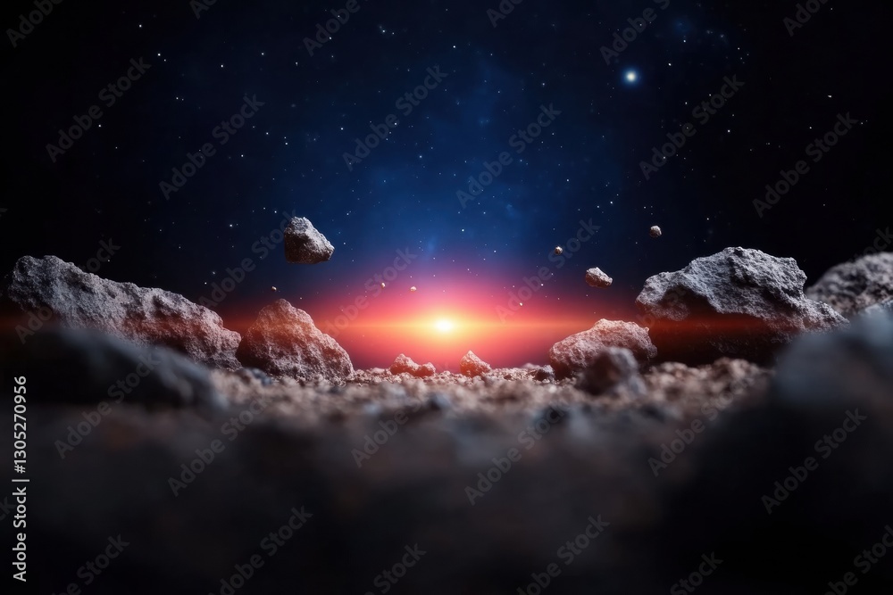 Poster Immersive Cosmic Exploration Cinematic Asteroid Landscape with Luminescent Horizon - Next-Gen Space Science and Digital Visualization Experience