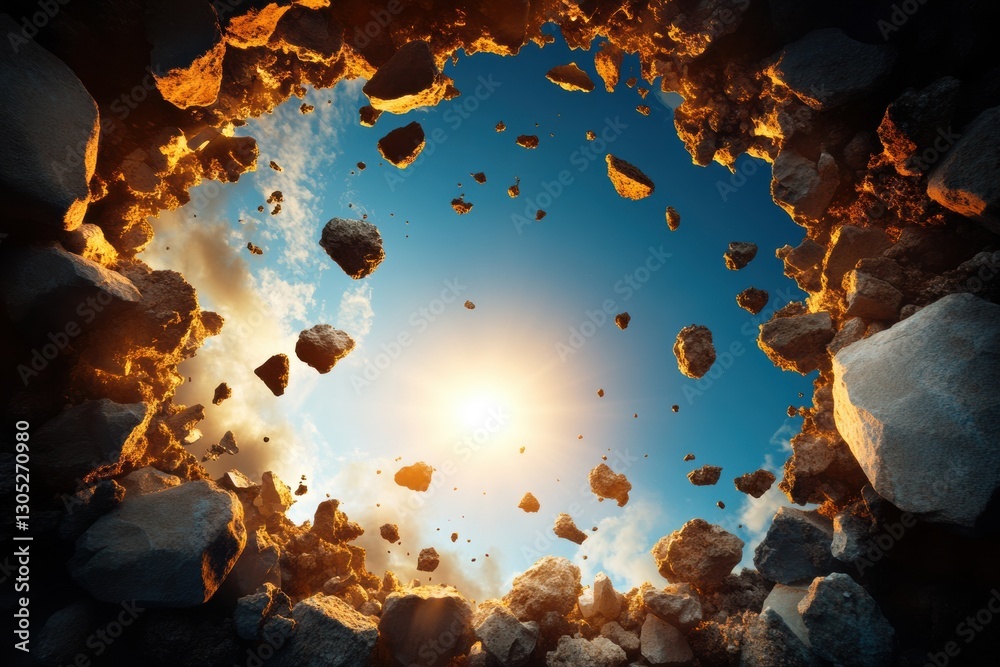 Aufkleber Immersive Cosmic Disruption Cinematic Asteroid Explosion Visualizing Quantum Physics and Space Dynamics for Next-Gen Science Education