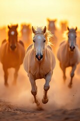 Wild Harmony Ethereal Sunset Herd Dynamics - Sustainable Nature Capturing Freedom, Collective Movement and Ecological Resilience