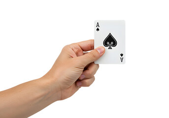 Hand Holding Ace of Spades Card Isolated on White Background for Gambling, Casino, and Playing Card Themes