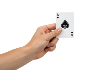 Hand Holding Ace of Spades Card Isolated on White Background for Gambling, Casino, and Playing Card Themes