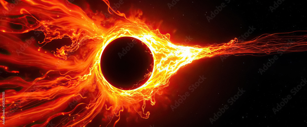 Aufkleber Fiery cosmic entity with dark core surrounded by swirling glowing energy streams in deep space