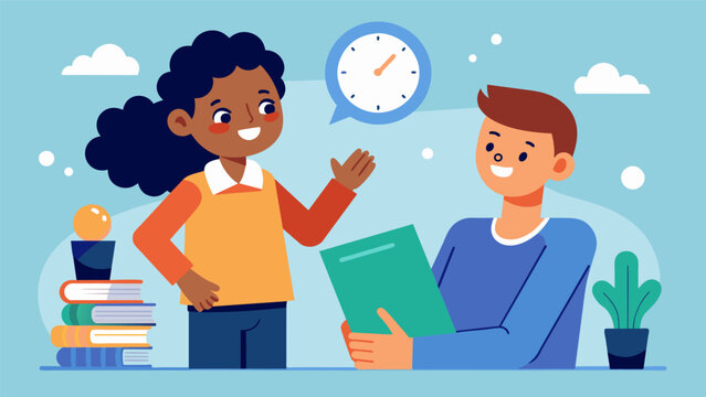 With a sympathetic nod the guidance counselor acknowledged the students difficulties and offered practical tips on time management and stress management techniques.. Vector illustration