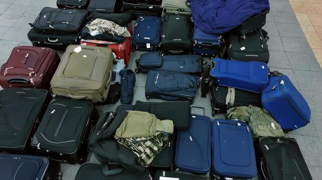 Pile of Unattended Traveler's Suitcases