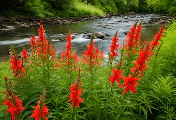 cardinal flowers at river bank