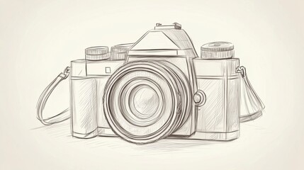 Sketched Vintage Camera on Light Background.