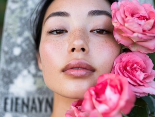 Soft Focus Botanical Beauty Gen Z Skincare and Wellness Aesthetic - Natural Freckles, Pink Rose Sensory Empowerment