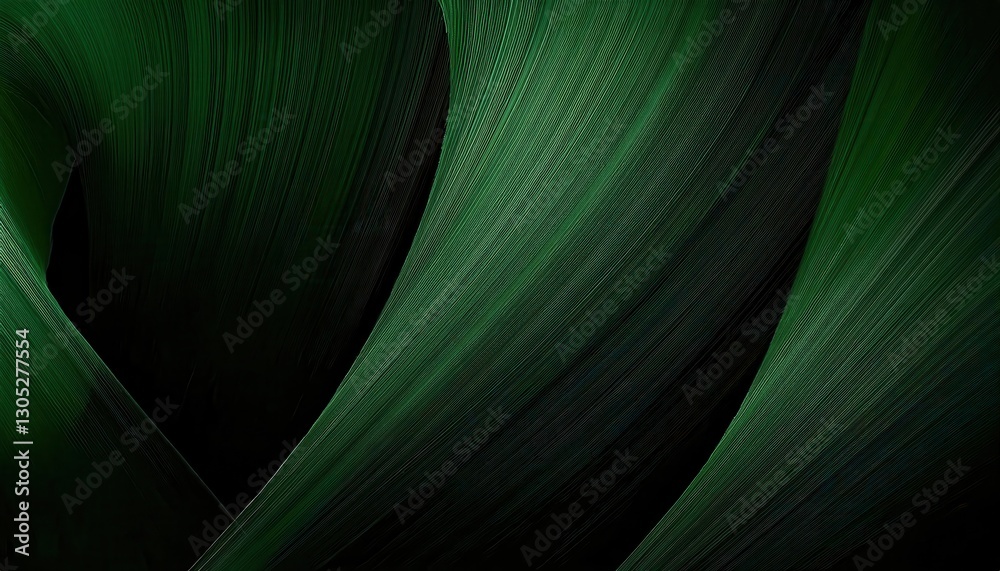 Poster sweeping green light streaks with a fluid abstract texture, futuristic wave pattern, digital art for