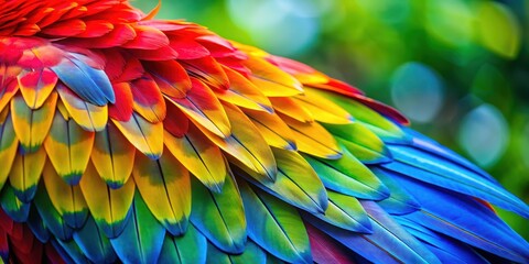 Fototapeta premium Colorful parrot's vibrant feathers, close-up view, close-up photography, bird