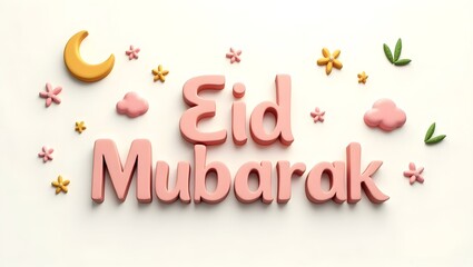 Obraz premium 3D clay Eid Mubarak typography. AI generated. 