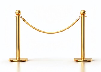 Elegant Gold Pole Barricade Isolated, Luxury Rope Barrier, Minimalist Security,  High-End Access Control,  Exclusive Event Entrance