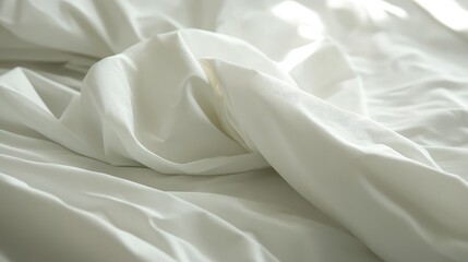 Obraz premium Soft and Smooth White Fabric Draped Elegantly on a Bedspread Creating an Inviting Atmosphere for Relaxation and Comfort in a Cozy Bedroom Setting