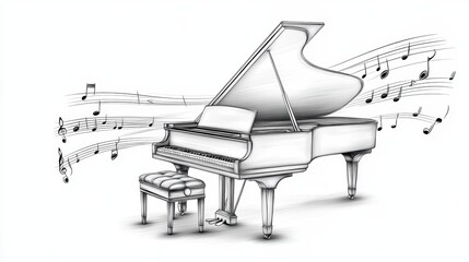 Elegant piano keys and musical notes, a captivating symphony of sound harmony