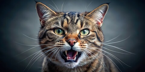Fierce feline snarling with razor-sharp teeth and a menacing gaze, cat, mischievous, cat,mischievous