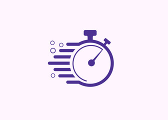 A fast time logo featuring a stopwatch, representing a speed concept for quick delivery, express, and urgent services. This vector line icon illustrates deadlines and delays