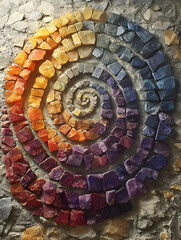 Fototapeta premium Colorful spiral mosaic on stone wall