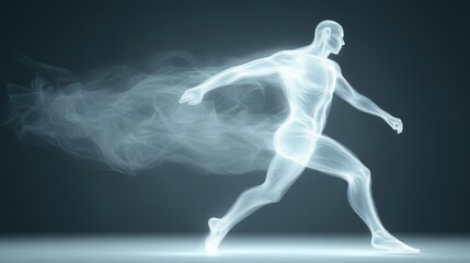 Dynamic man sprinting with vibrant smoke trail, a burst of speed and color