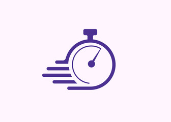 A fast time logo featuring a stopwatch, representing a speed concept for quick delivery, express, and urgent services. This vector line icon illustrates deadlines and delays