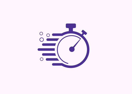 A fast time logo featuring a stopwatch, representing a speed concept for quick delivery, express, and urgent services. This vector line icon illustrates deadlines and delays