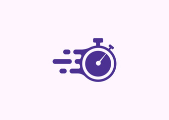 A fast time logo featuring a stopwatch, representing a speed concept for quick delivery, express, and urgent services. This vector line icon illustrates deadlines and delays