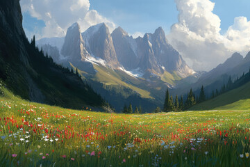 Fototapeta premium Mountain meadow in full bloom