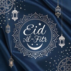 Luxury elegant Eid al Fitr celebration greetings card with islamic ornaments.