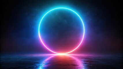 Fototapeta premium Neon circle with soft light glow on dark canvas, ethereal ambiance
