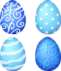 illustration of decorated blue easter egg set