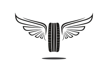  silhouette of wings on both sides of a tire for logo