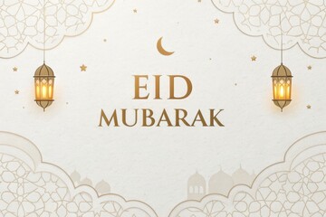 Elegant Eid Mubarak Greeting with Hanging Lanterns