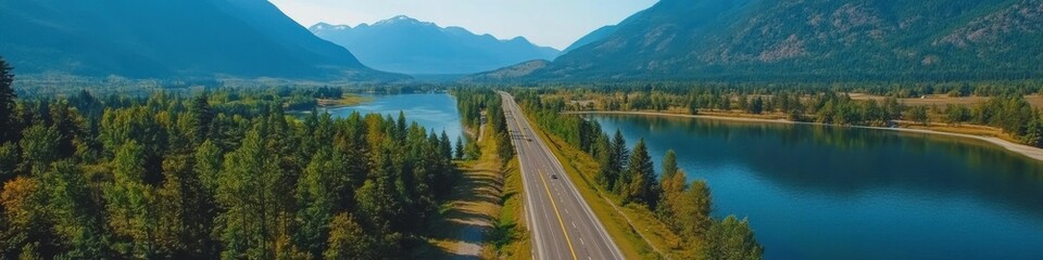 Obraz premium Kootenay: Aerial Panoramic View of Scenic Highway in East Kootenay, British Columbia, Canada