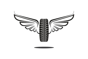  silhouette of wings on both sides of a tire for logo