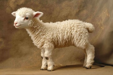 Fototapeta premium Lamb Profile. Adorable Baby Sheep Innocently Gazing in the Green Farm Field
