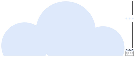 Cloud-shaped graphic dominates with small calendar icon and vertical data points. Ideal for cloud storage, data synchronization, scheduling, technology, network connection, remote access, innovation
