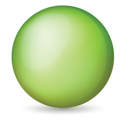 Glass green ball or precious pearl. Glossy realistic ball, 3D abstract vector illustration highlighted on a white background. Big metal bubble with shadow.