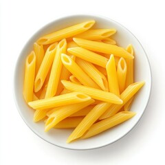 Freshly Cooked Penne Pasta Served in a White Bowl on Table