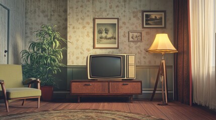old room from the 80s with old tv