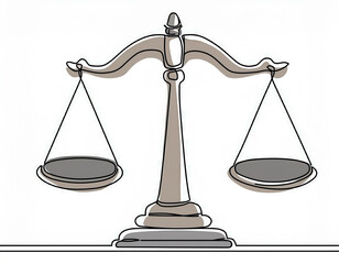 one continuous line illustration of a balance scale isolated on white background line art of a balance scale