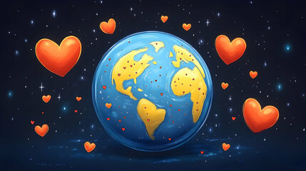 Fototapeta premium Earth globe surrounded by hearts in space