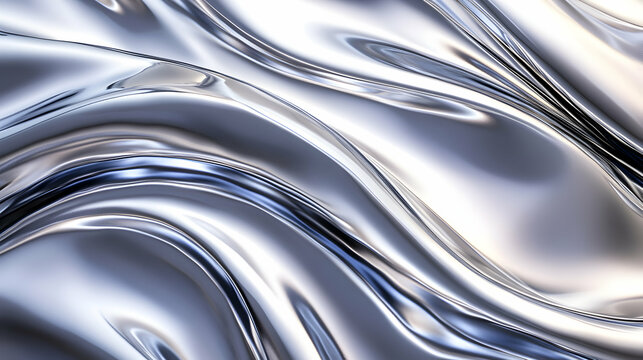 A sleek platinum and shimmering silver iridescent foil, smooth metallic reflections forming seamless high-gloss waves