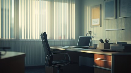 Fototapeta premium Sunlit Office Workspace with Computer