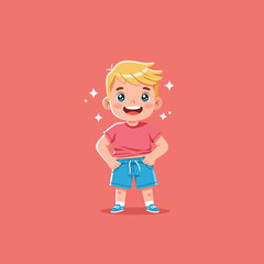 Cartoon Boy Standing Confidently with Hands in Pockets on Pink Background