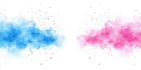 Obraz premium Abstract watercolor splashes in blue and pink on white background